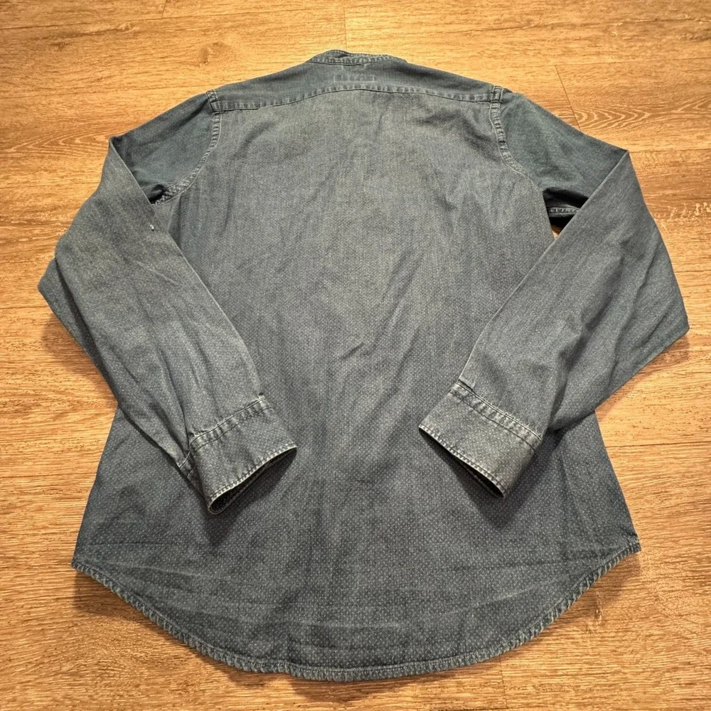 Express Shirt Mens Small Blue Denim Chambray Long Sleeve Button Up Western Adult - Picture 6 of 9